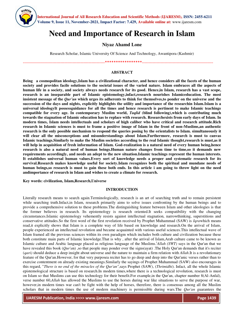 explain four importance of research in islamic studies