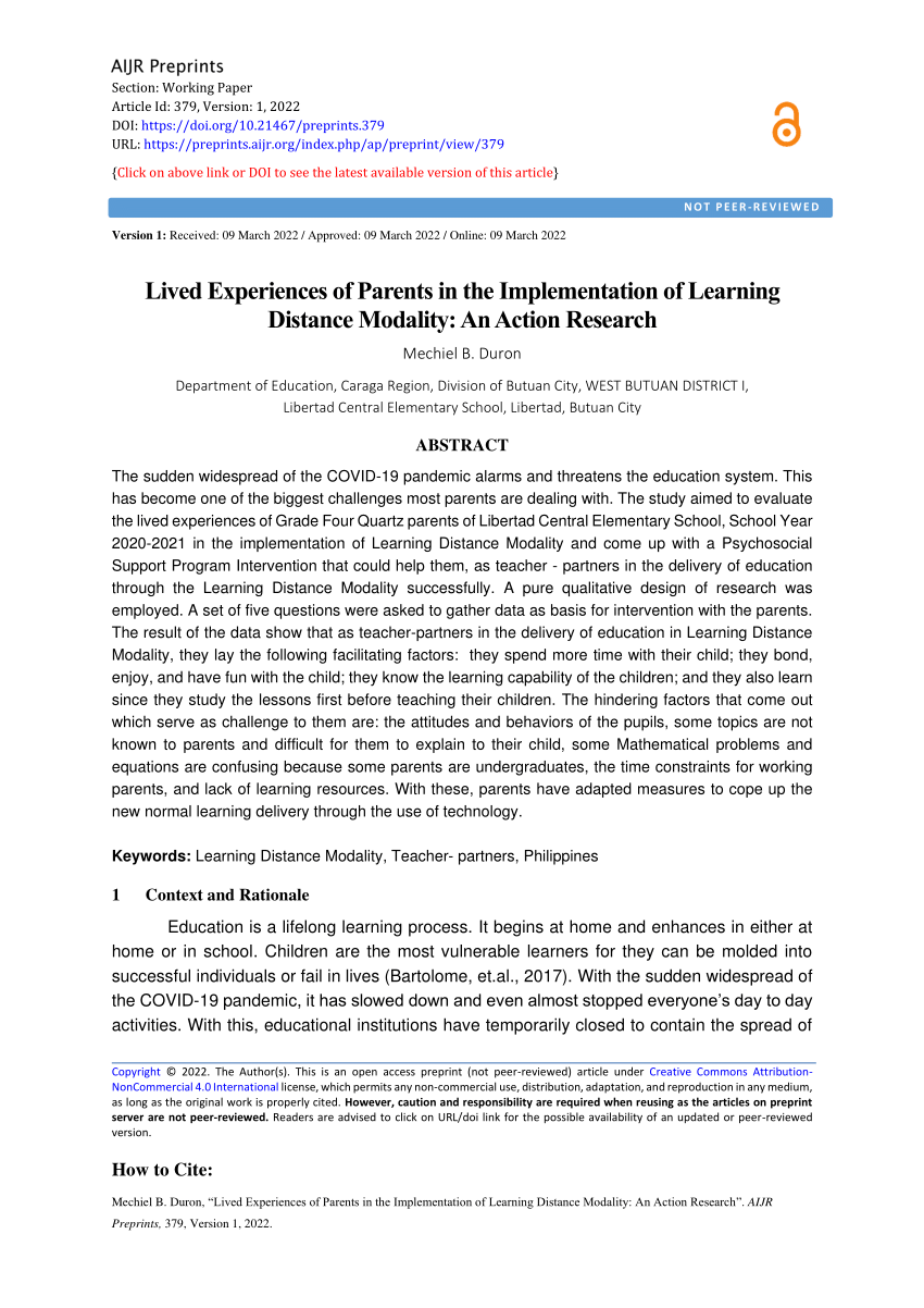 research hypothesis about modular distance learning brainly