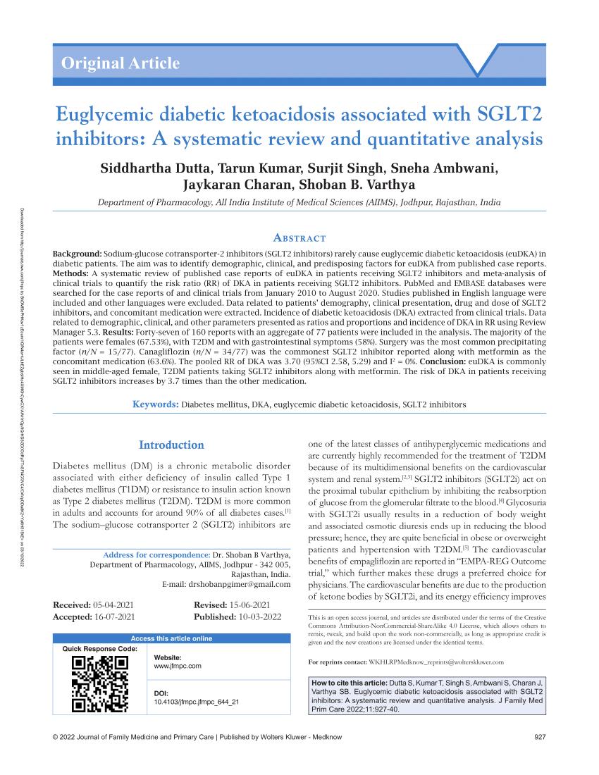 Pdf Euglycemic Diabetic Ketoacidosis Associated With Sglt2 Inhibitors A Systematic Review And 8282