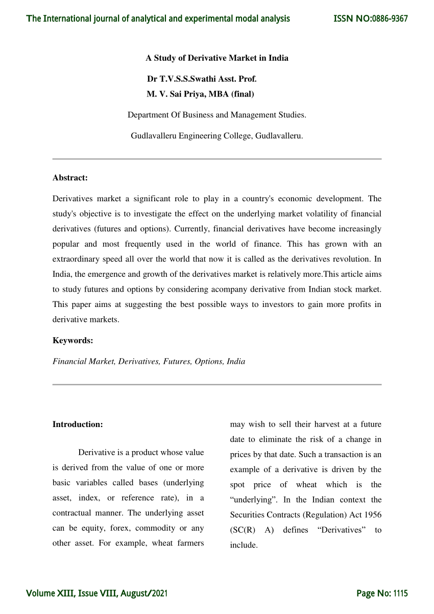 research paper on derivative market