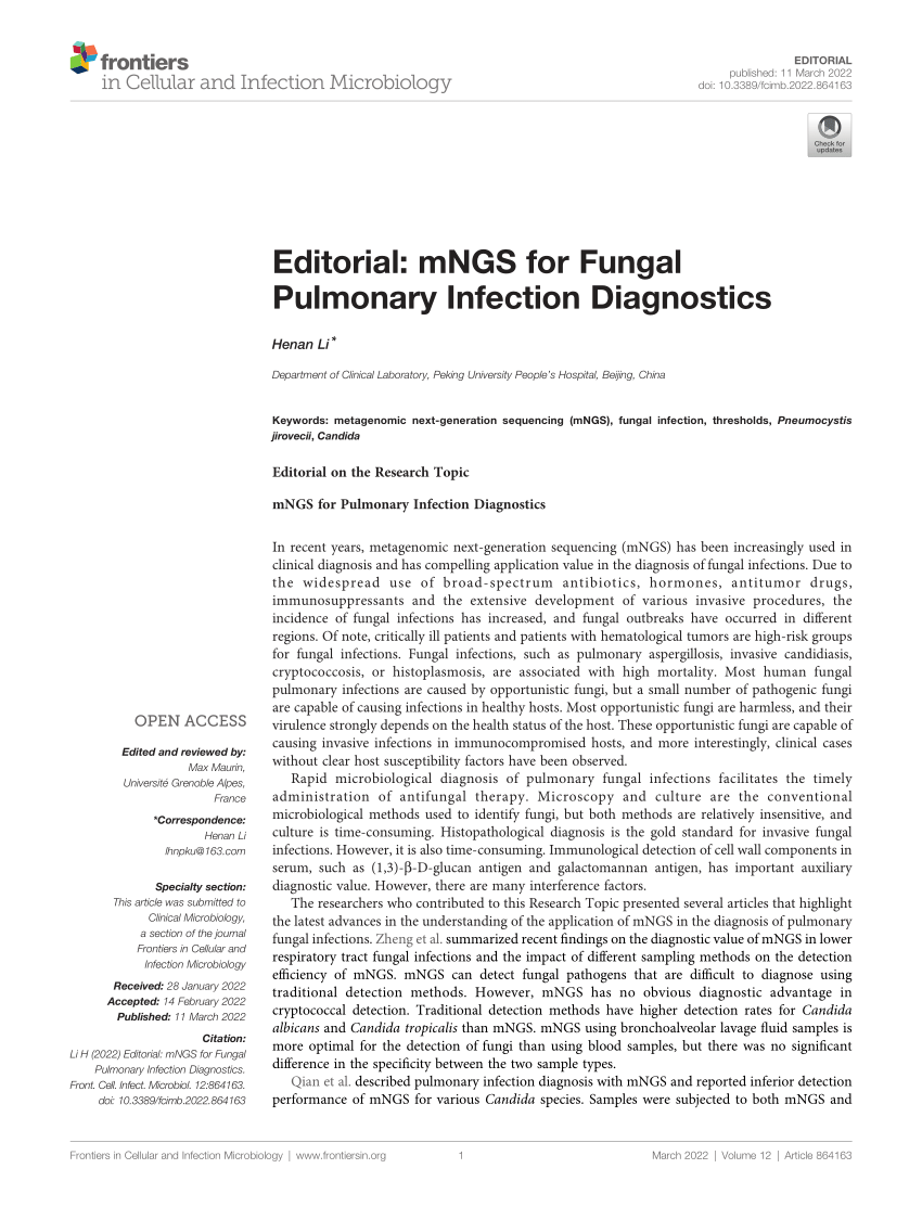 (PDF) Editorial: mNGS for Fungal Pulmonary Infection Diagnostics