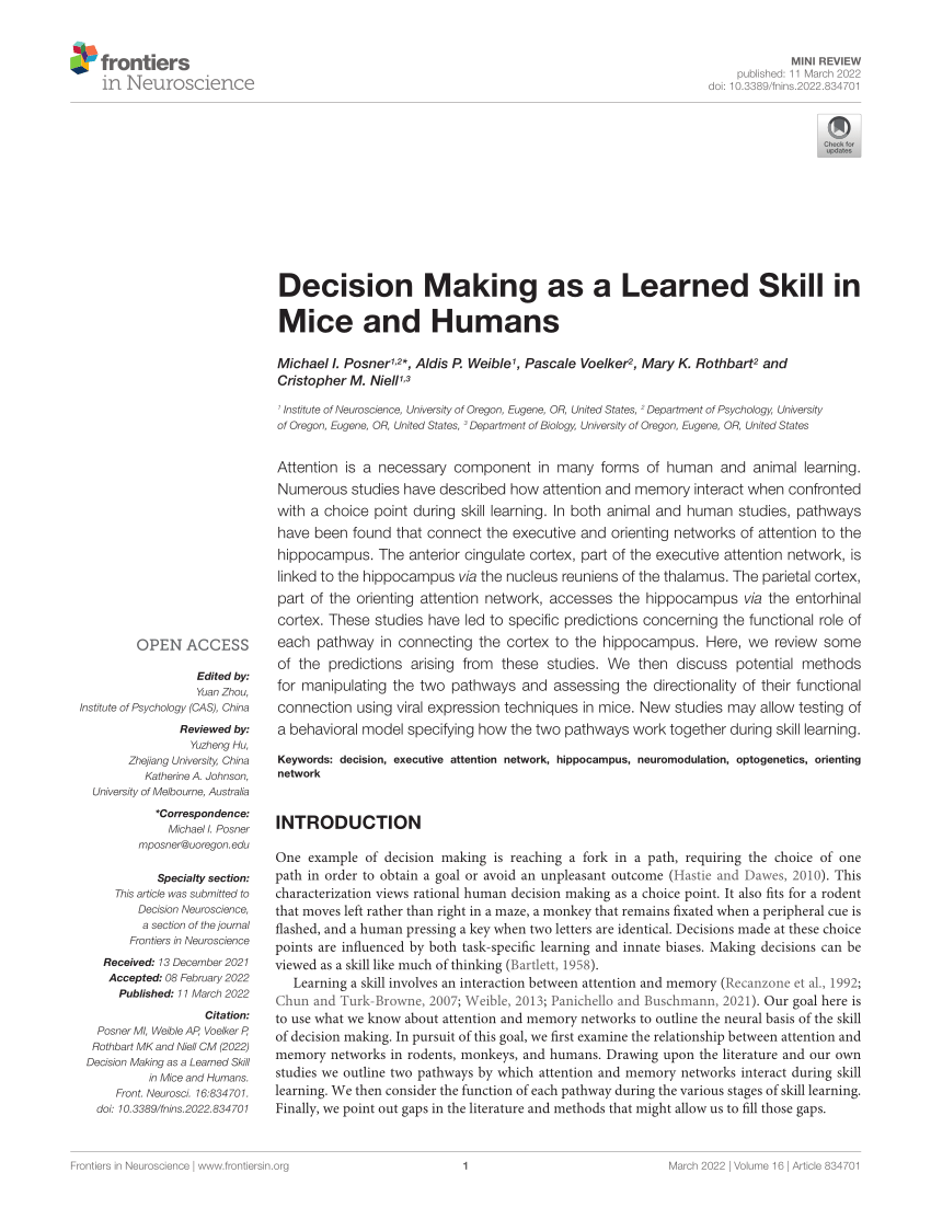 Frontiers  Decision Making as a Learned Skill in Mice and Humans