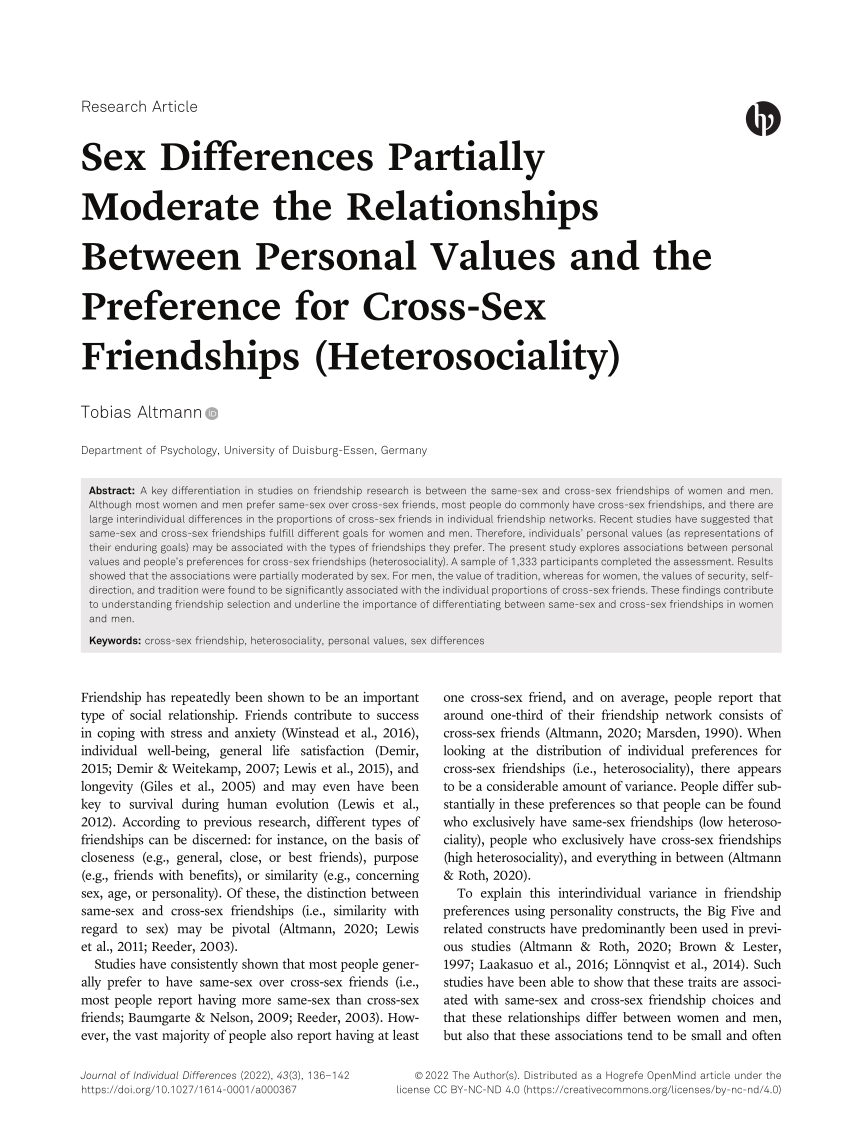 PDF Sex Differences Partially Moderate the Relationships Between  