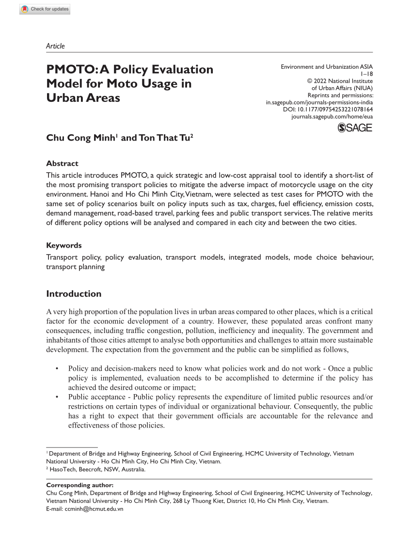 Pdf Pmoto A Policy Evaluation Model For Moto Usage In Urban Areas