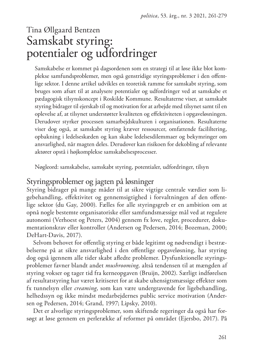 Pdf Samskabt Styring Potentialer Og Udfordringer