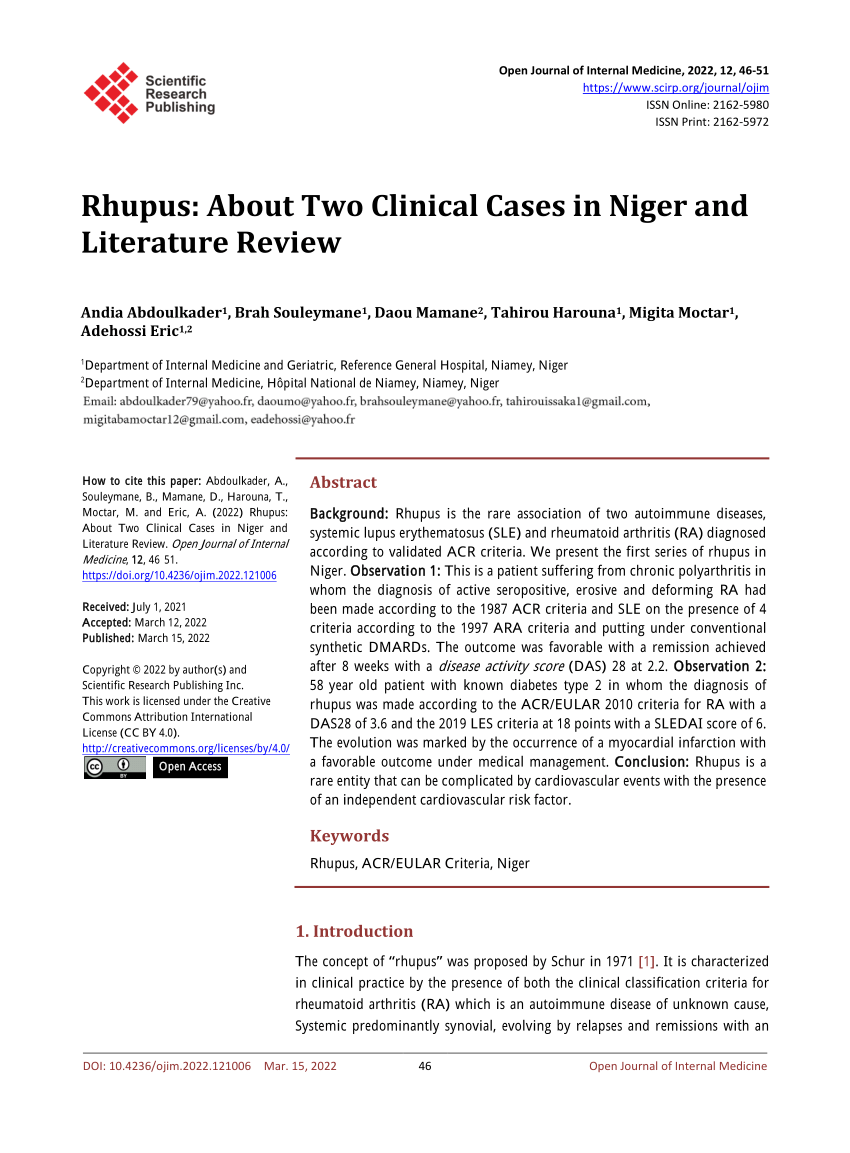 PDF Rhupus About Two Clinical Cases in Niger and Literature Review 