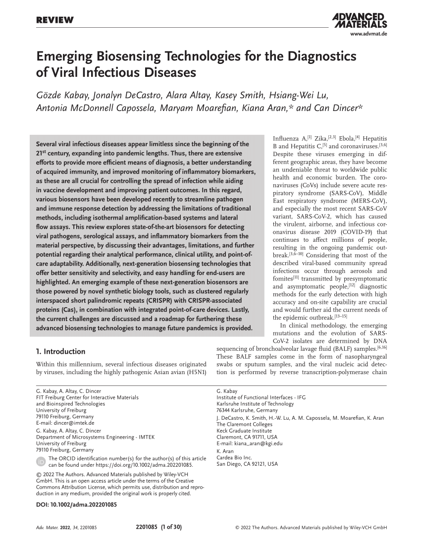 PDF) Emerging Biosensing Technologies for the Diagnostics of Viral  Infectious Diseases