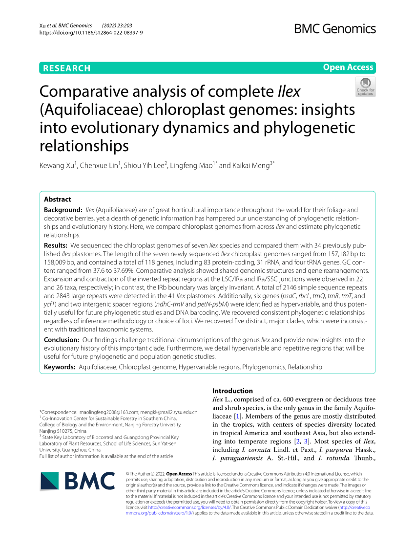 PDF) Comparative analysis of complete Ilex (Aquifoliaceae 