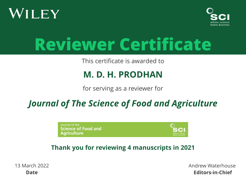 (PDF) Reviewer Certificate Received from the Journal of the Science of
