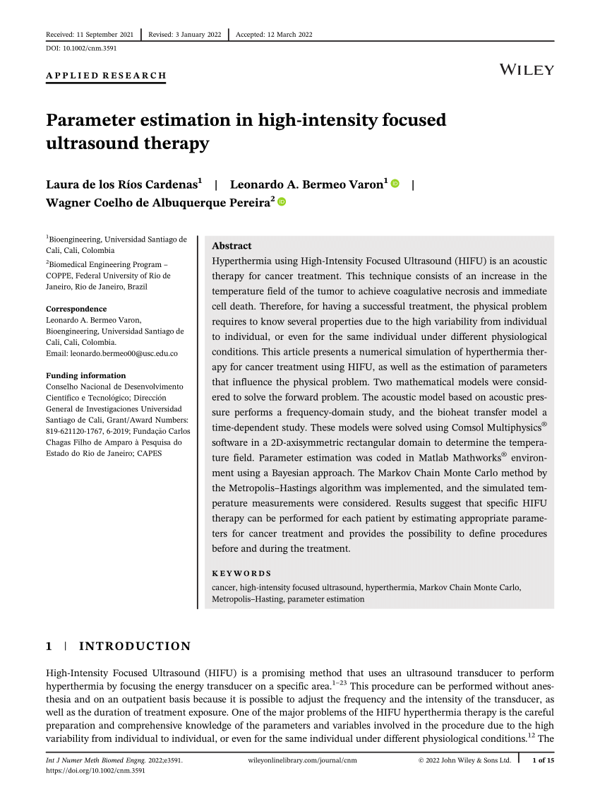 Pdf Parameter Estimation In High‐intensity Focused Ultrasound Therapy 9240