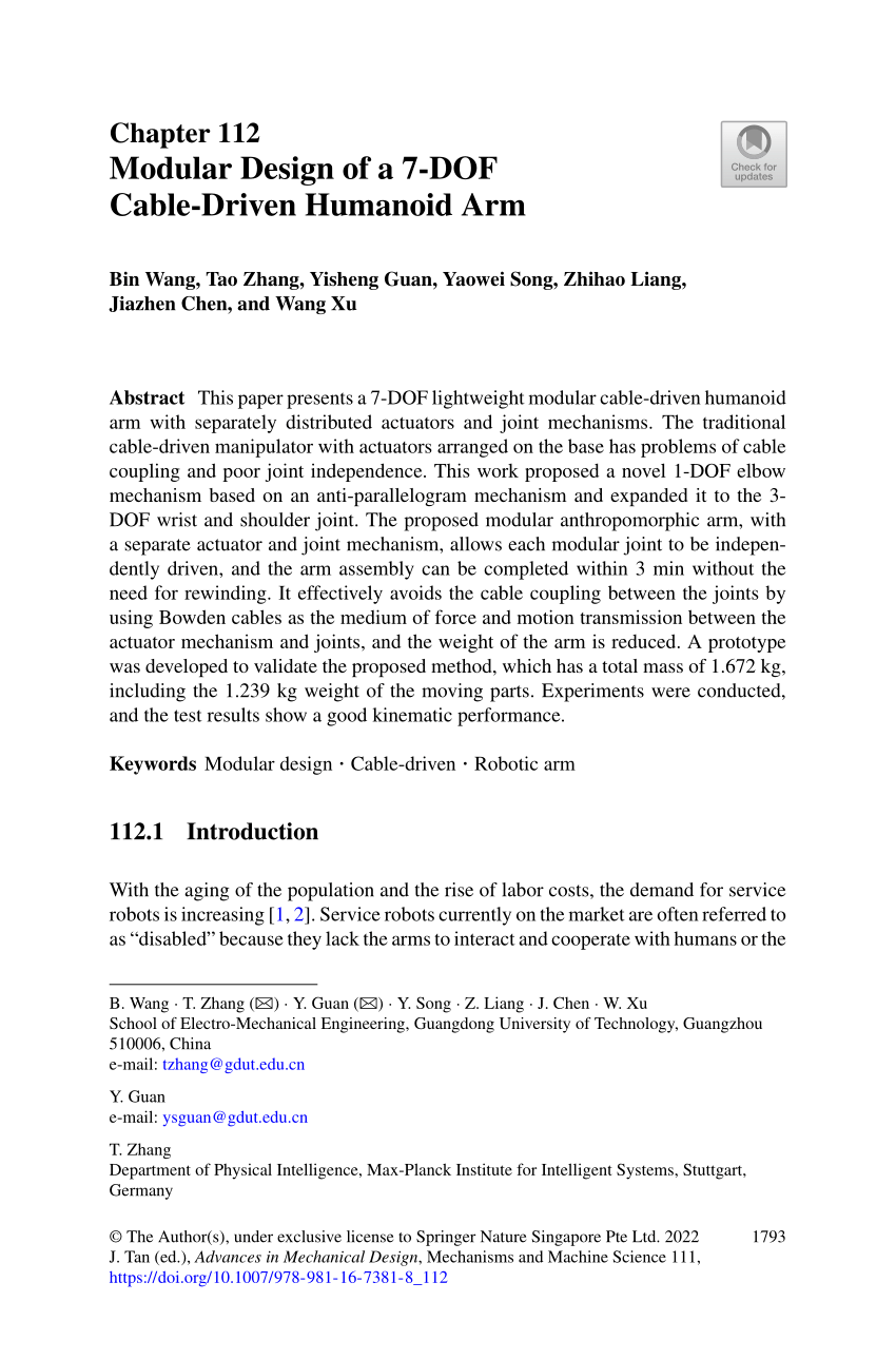 (PDF) Modular Design of a 7DOF CableDriven Humanoid Arm