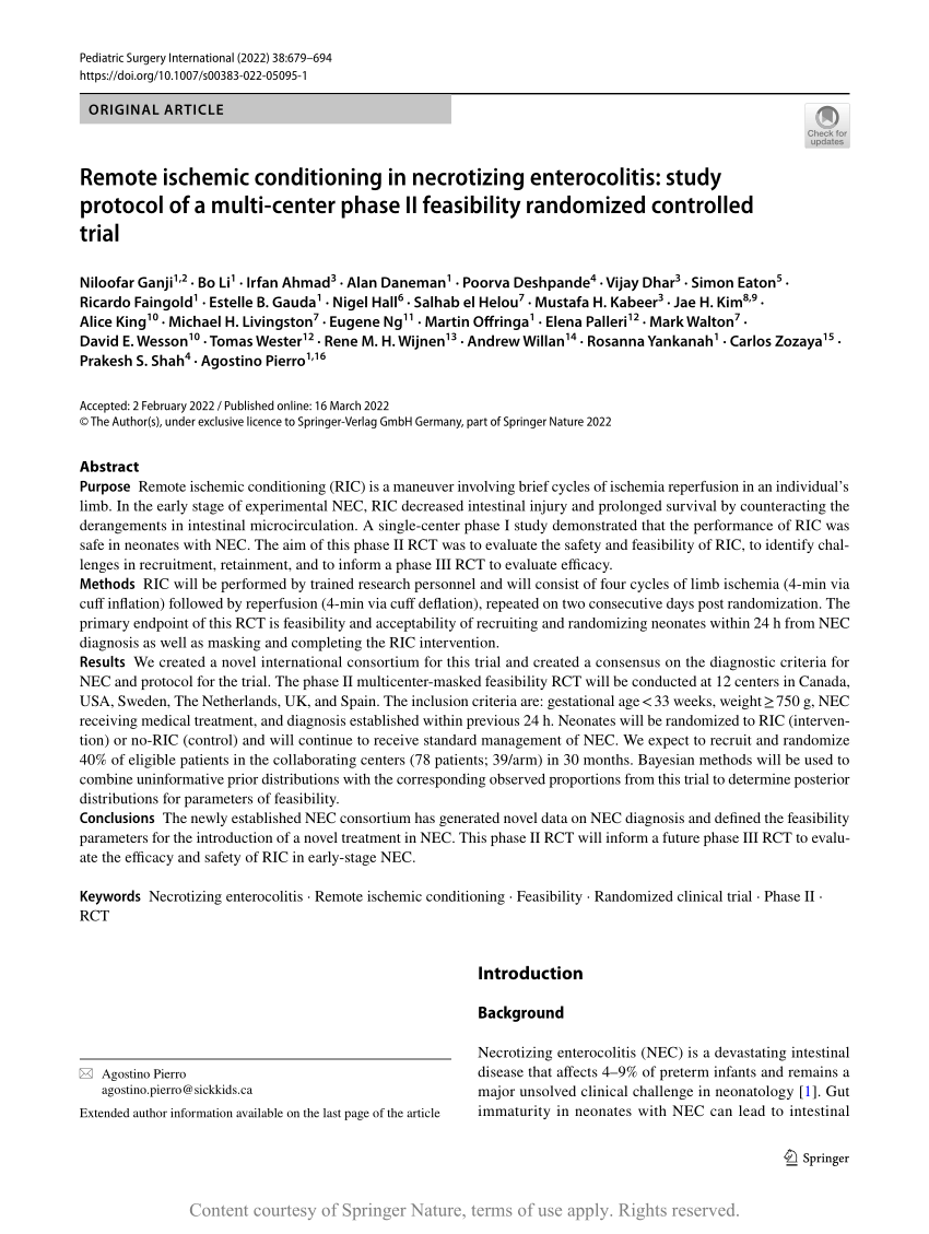 Remote ischemic conditioning in necrotizing enterocolitis: study ...