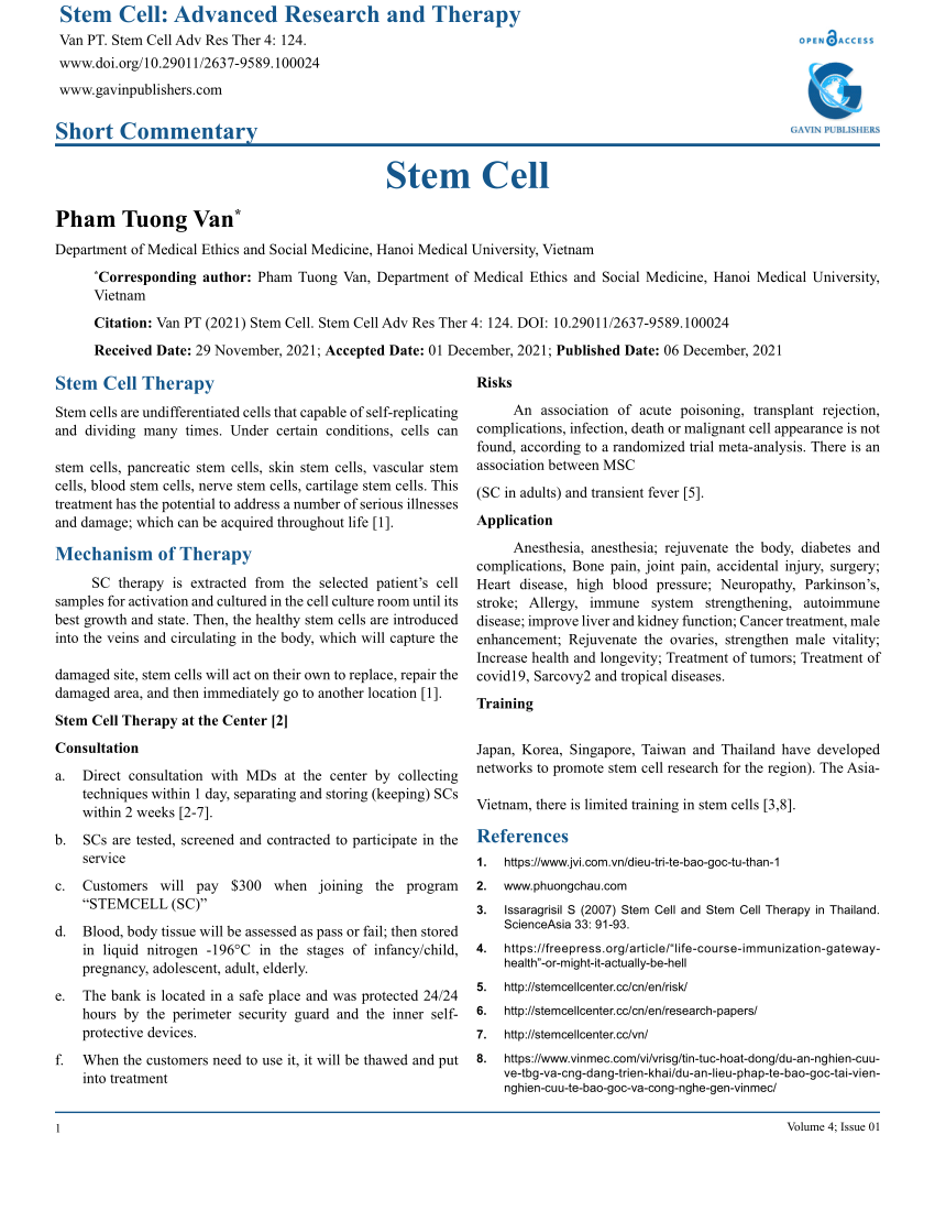 stem cell therapy research paper pdf