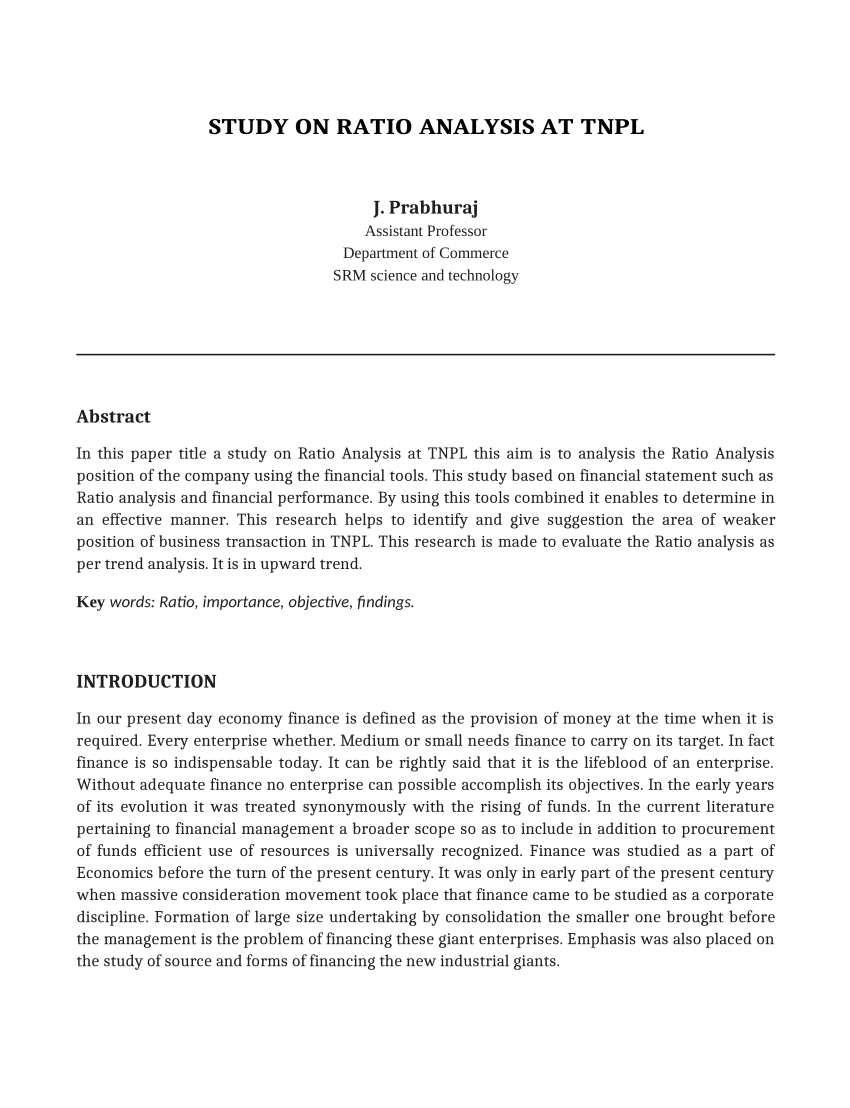 thesis on ratio analysis pdf