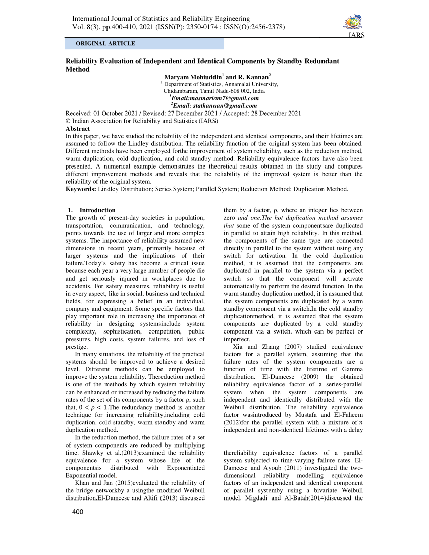 (PDF) Reliability Evaluation of Independent Method