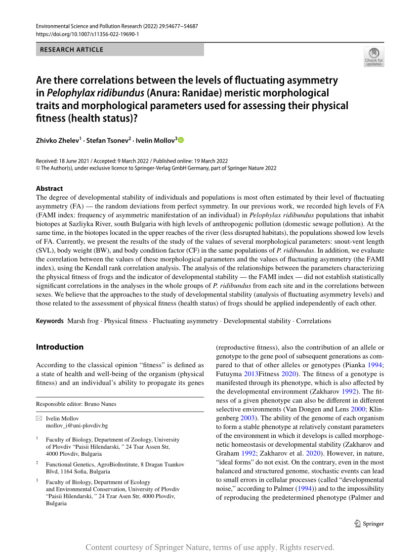 Are There Correlations Between The Levels Of Fluctuating Asymmetry In Pelophylax Ridibundus 3912