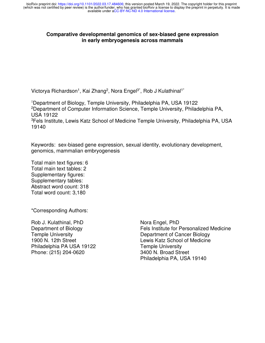 Pdf Comparative Developmental Genomics Of Sex Biased Gene Expression In Early Embryogenesis 9695