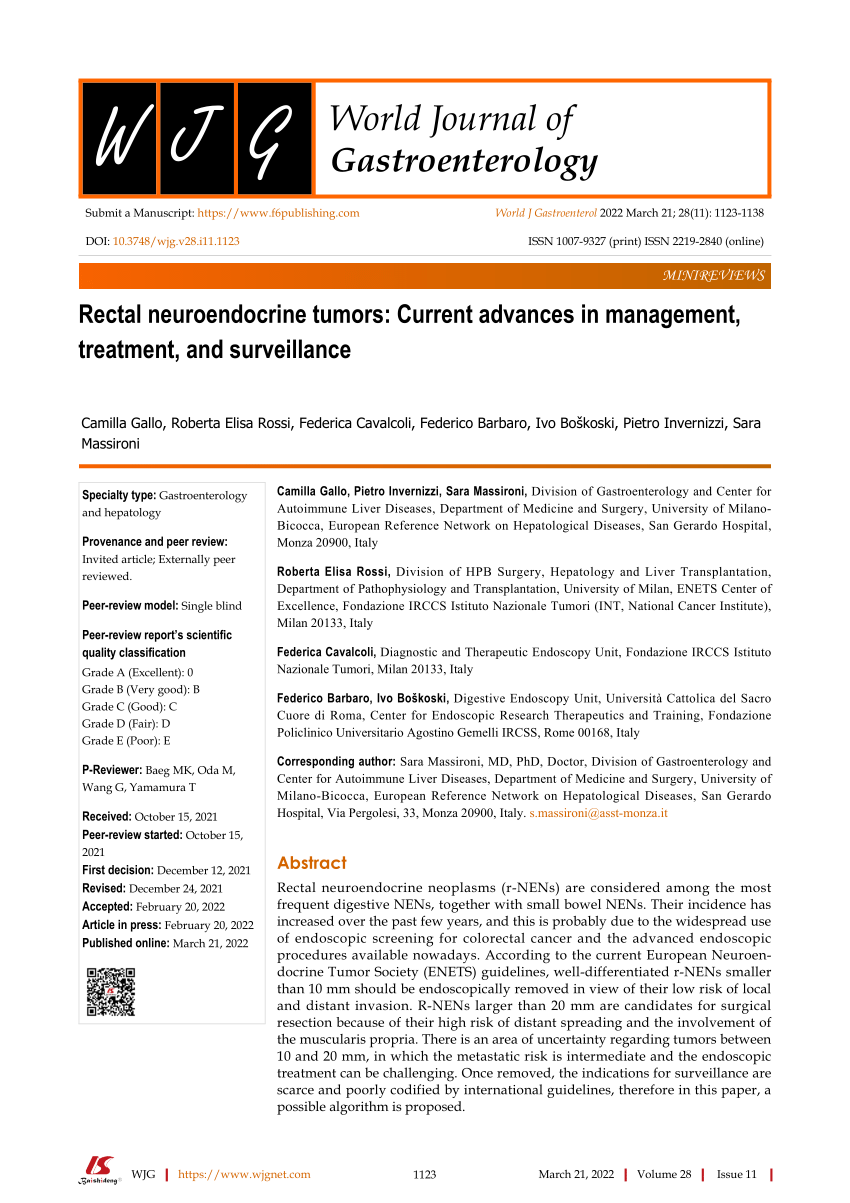 Pdf Rectal Neuroendocrine Tumors Current Advances In Management Treatment And Surveillance