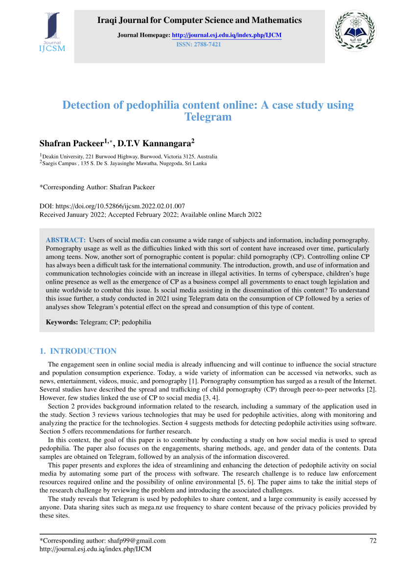 PDF) Detection of pedophilia content online: A case study using Telegram