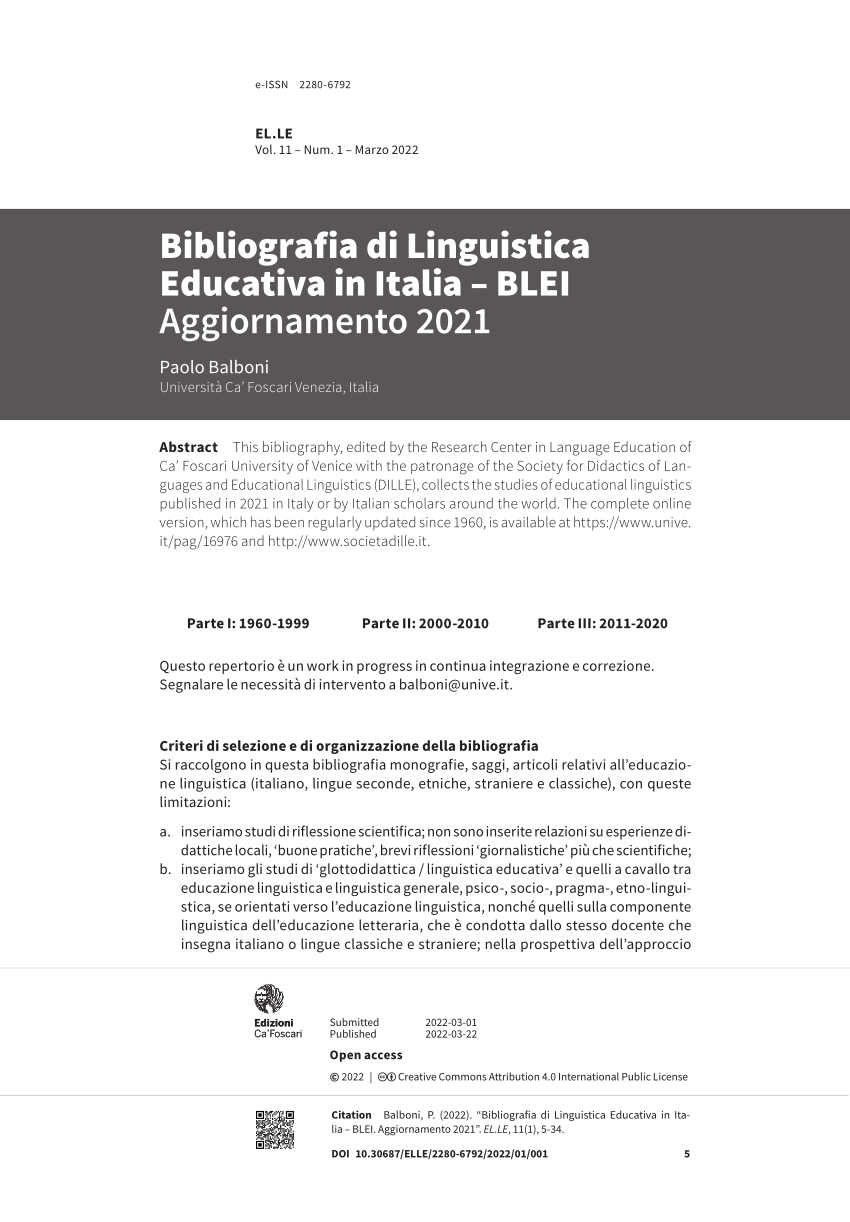 PDF) Bibliography of Language Education in Italy 2021 Update: 2021 Update