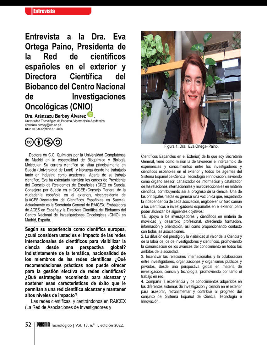 Pdf Entrevista A La Dra Eva Ortega Paino Presidente De La Red De Científicos Españoles En El