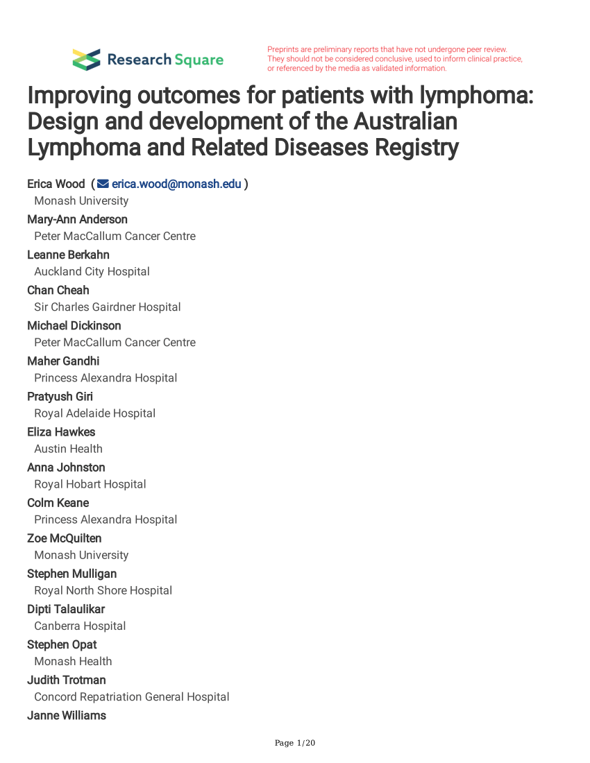 Pdf Improving Outcomes For Patients With Lymphoma Design And Development Of The Australian 4291