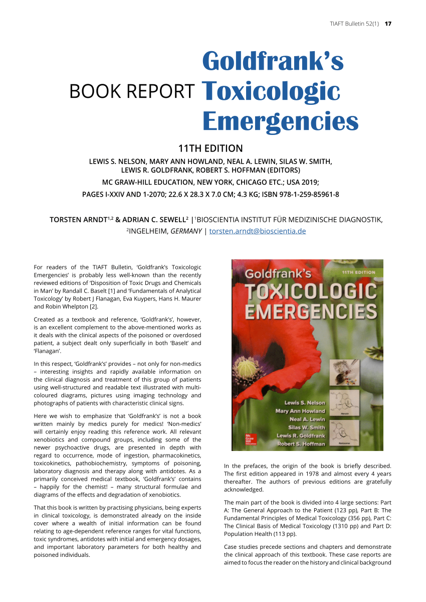 PDF) Book Review: Goldfrank's Toxicologic Emergencies - 11th Edition