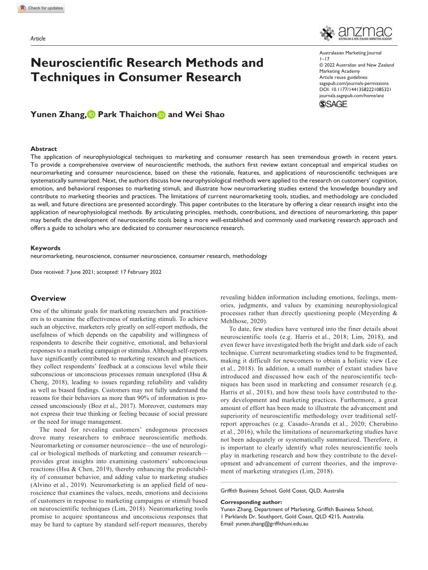 PDF Neuroscientific Research Methods and Techniques in Consumer  