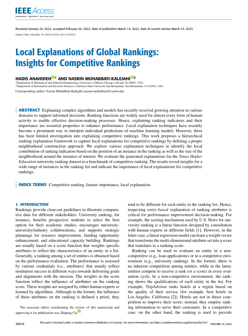 Pdf Local Explanations Of Global Rankings Insights For Competitive