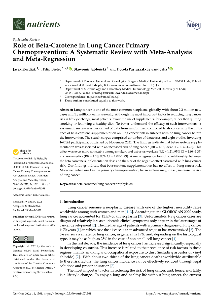 (PDF) Role of BetaCarotene in Lung Cancer Primary Chemoprevention A