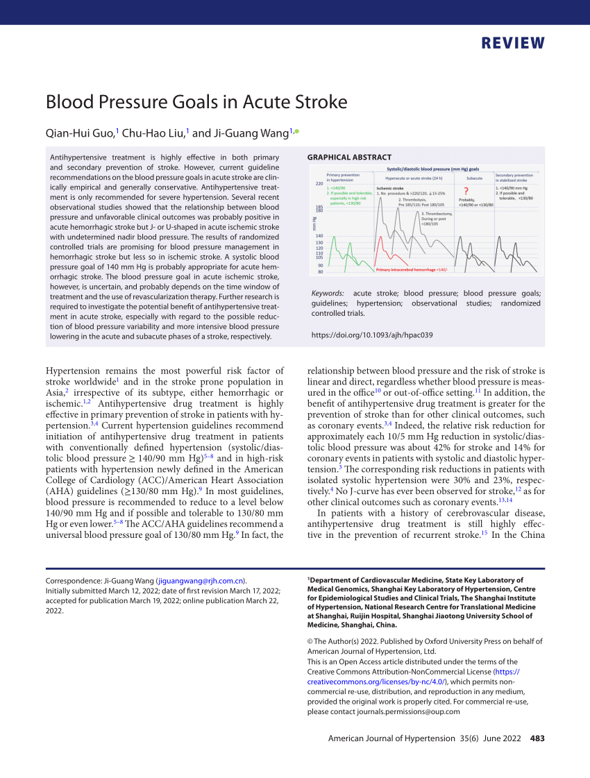 (PDF) Blood Pressure Goals in Acute Stroke