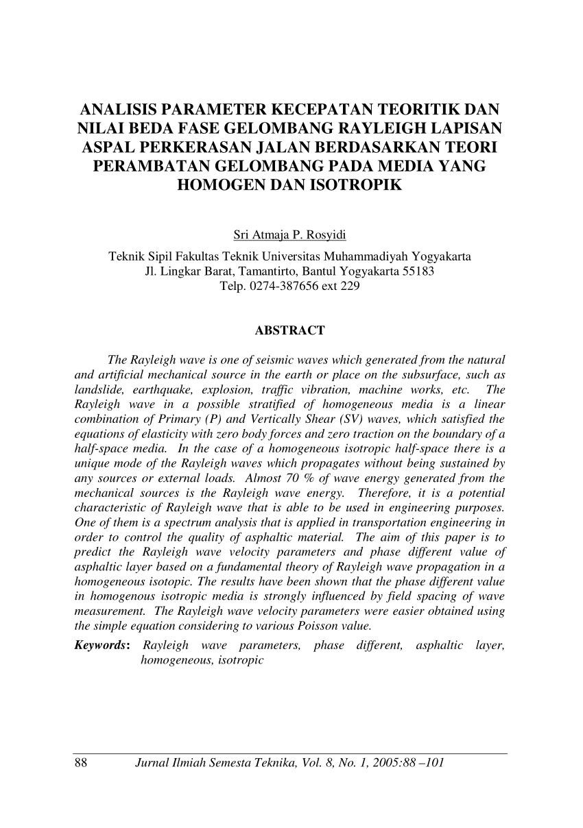 Pdf Analisis Parameter Kecepatan Teoritik Dan Nilai Beda Fase Gelombang Rayleigh Lapisan Aspal