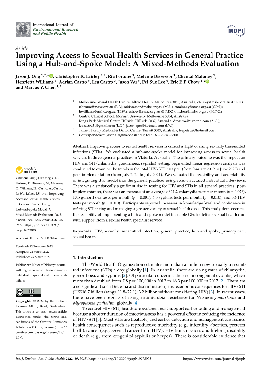 Pdf Improving Access To Sexual Health Services In General Practice Using A Hub And Spoke Model 3972