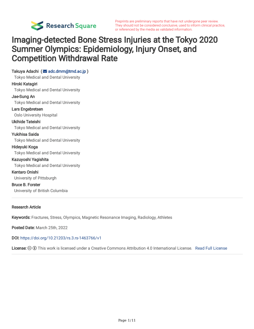 (PDF) Imagingdetected Bone Stress Injuries at the Tokyo 2020 Summer