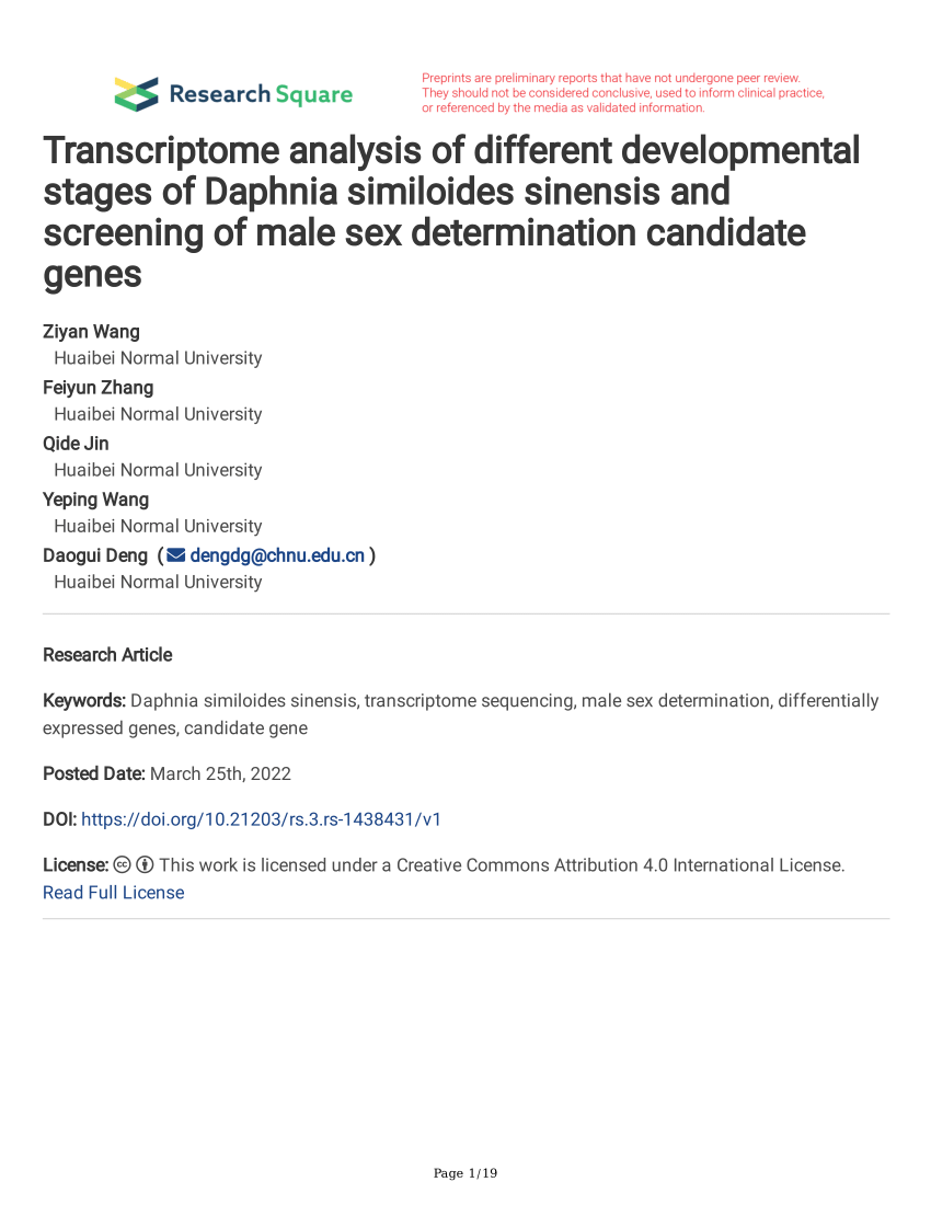 Pdf Transcriptome Analysis Of Different Developmental Stages Of Daphnia Similoides Sinensis 0413