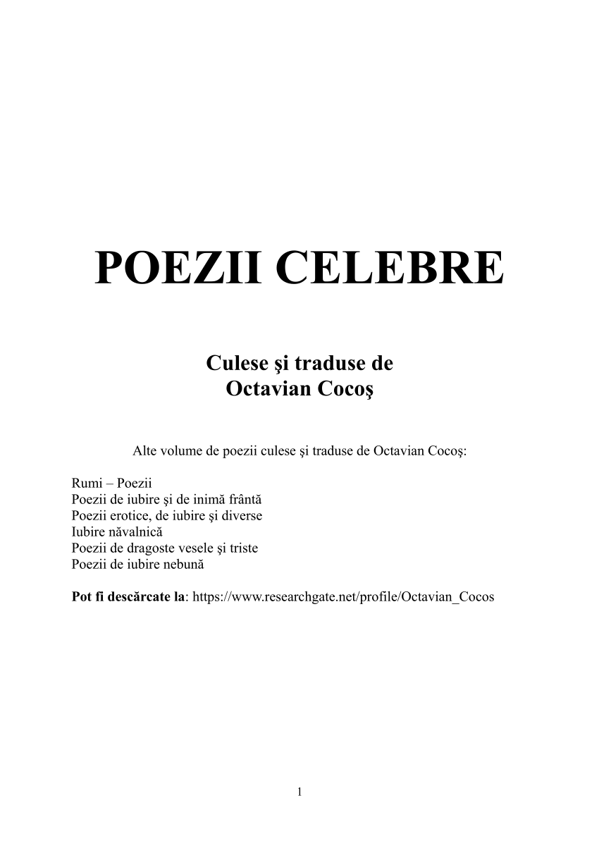 spontaneous Confidential Dissipate PDF) Poezii celebre (culese şi traduse de Octavian Cocoş)
