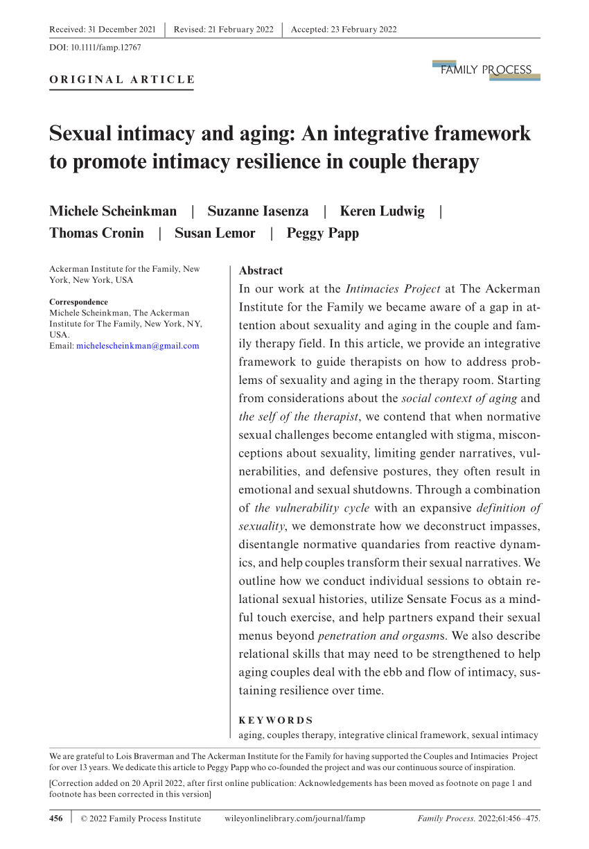 Pdf Sexual Intimacy And Aging An Integrative Framework To Promote Intimacy Resilience In 