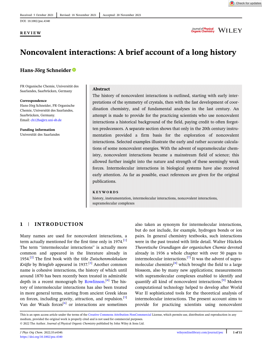 PDF) Noncovalent interactions: A brief account of a long history