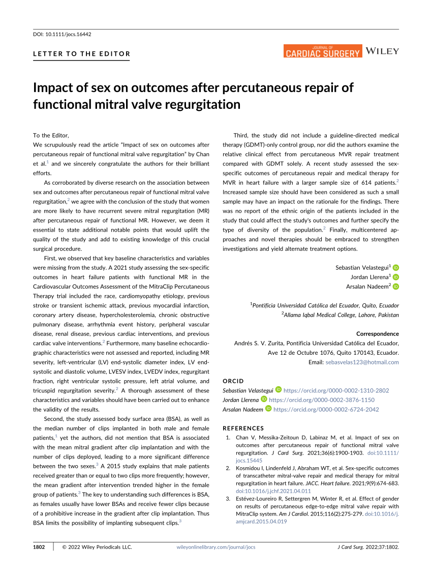 Impact Of Sex On Outcomes After Percutaneous Repair Of Functional