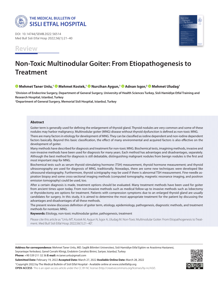Pdf Non Toxic Multinodular Goiter From Etiopathogenesis To Treatment