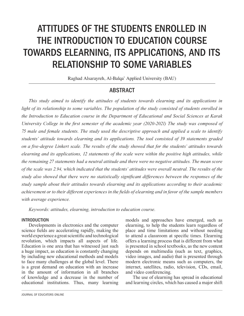 research paper on attitude of students towards e learning