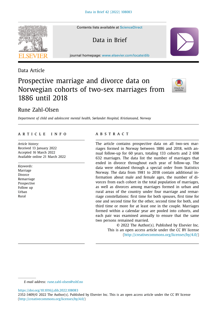 Pdf Prospective Marriage And Divorce Data On Norwegian Cohorts Of Two