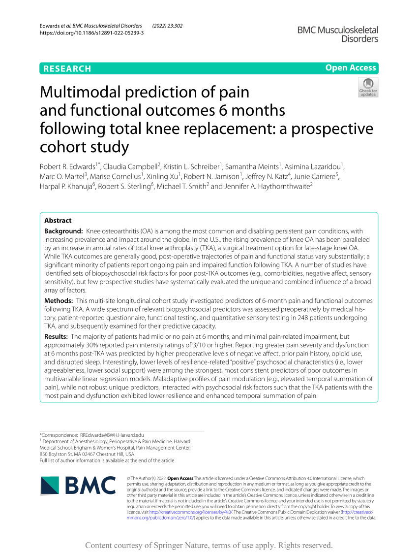 PDF) Multimodal prediction of pain and functional outcomes 6