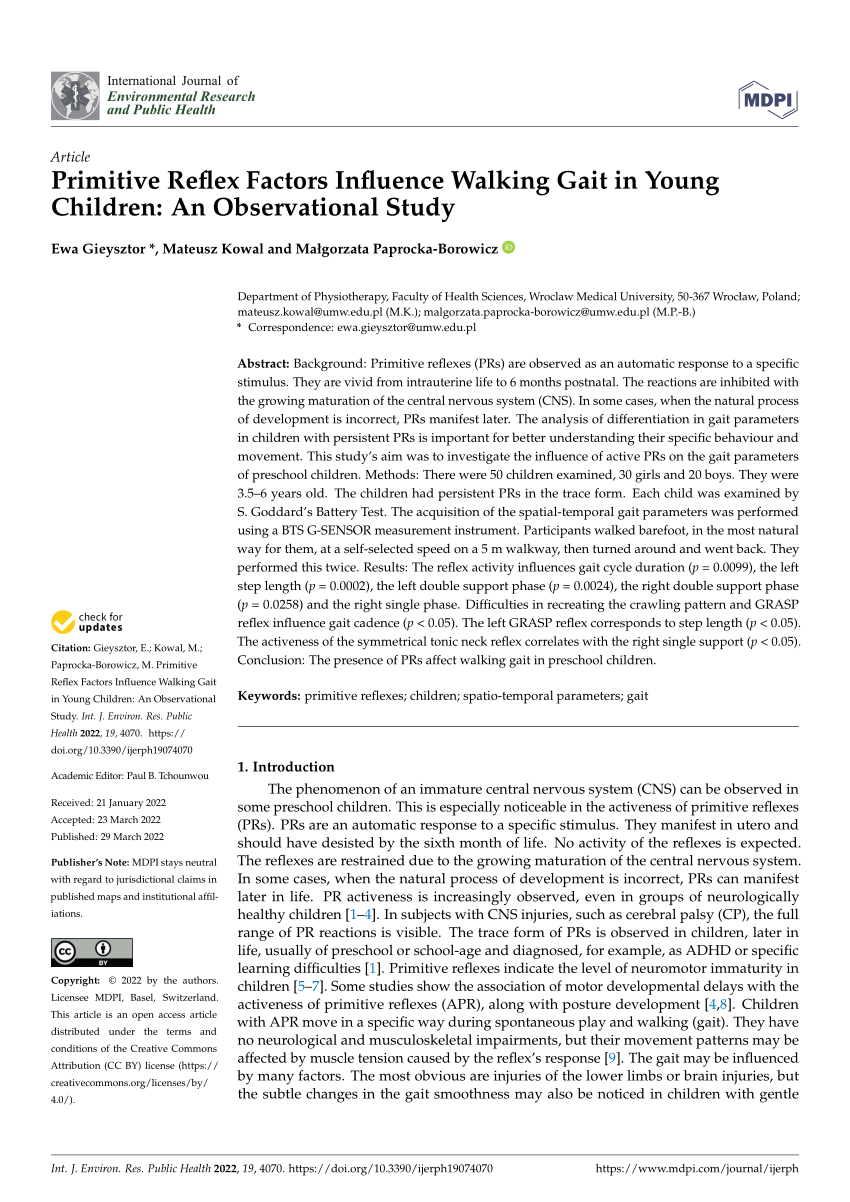 (PDF) Primitive Reflex Factors Influence Walking Gait in Young Children