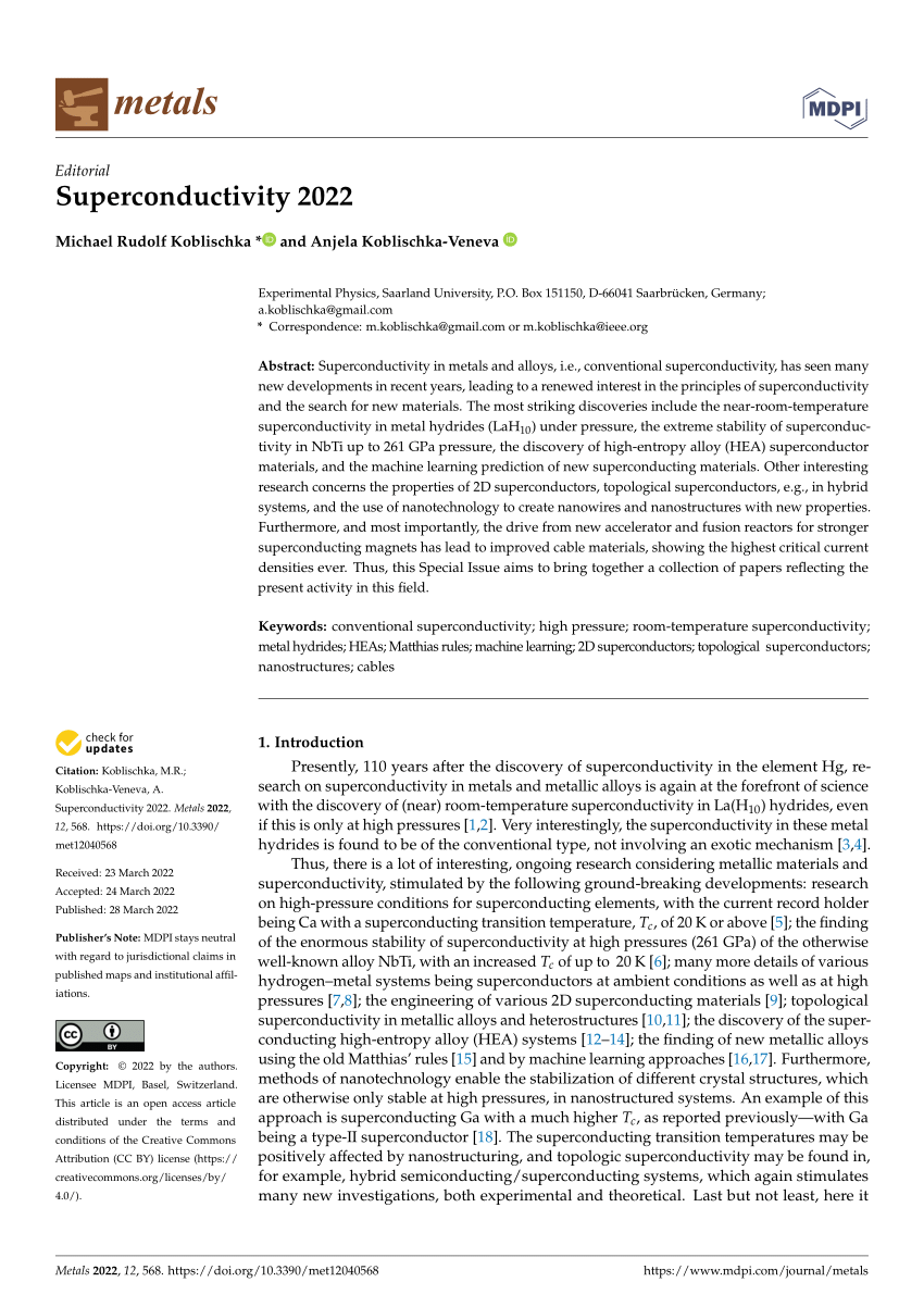 (PDF) Superconductivity 2022