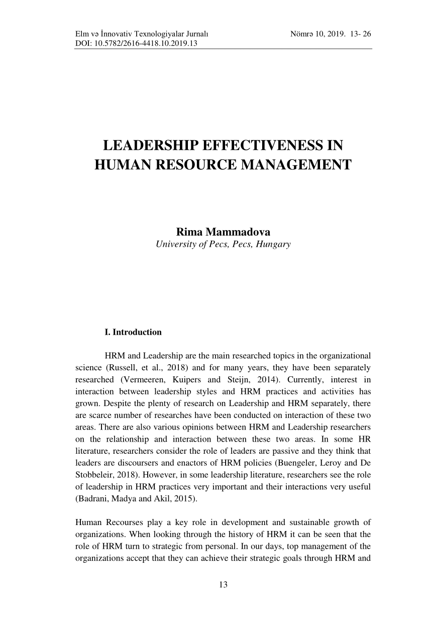 PDF] Leadership and Effective Human Resource Management in Organization