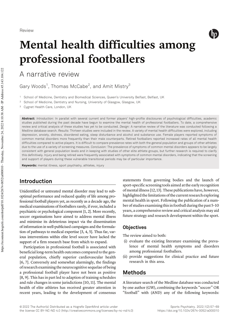 PDF) Mental health difficulties among professional footballers: A