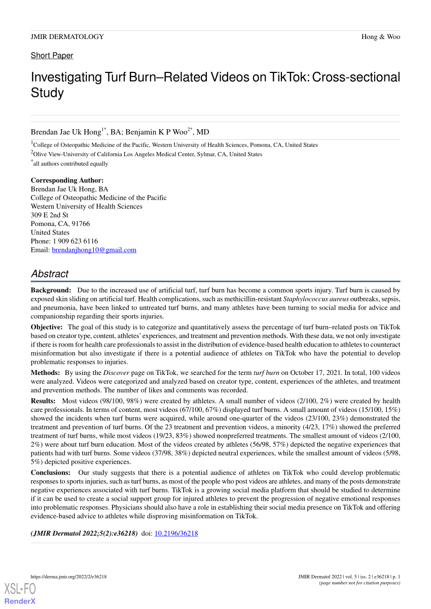 PDF) Investigating Turf Burn Videos on TikTok: Cross-Sectional