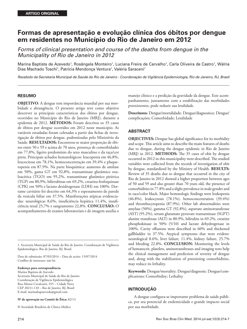 Pdf Formas De Apresentação E Evolução Clínica Dos óbitos Por Dengue Em Residentes No Município 0273