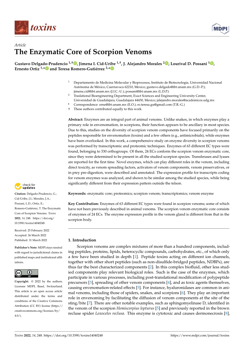 Pdf The Enzymatic Core Of Scorpion Venoms